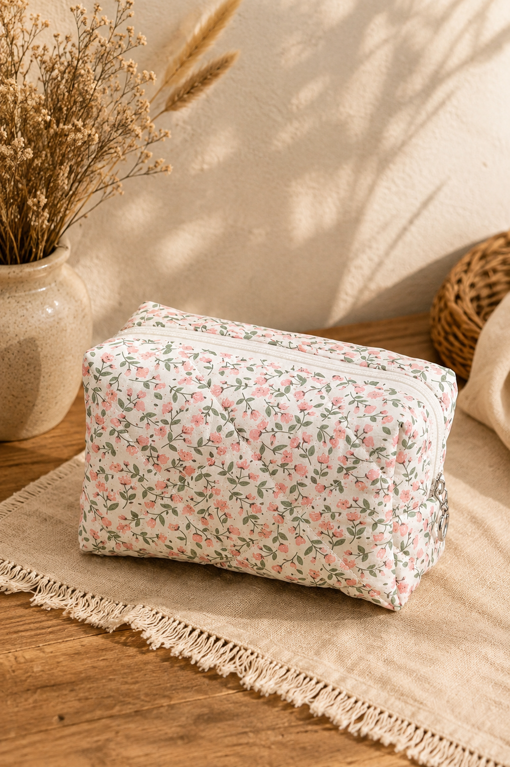 Neceser Acolchado Floral Rosa