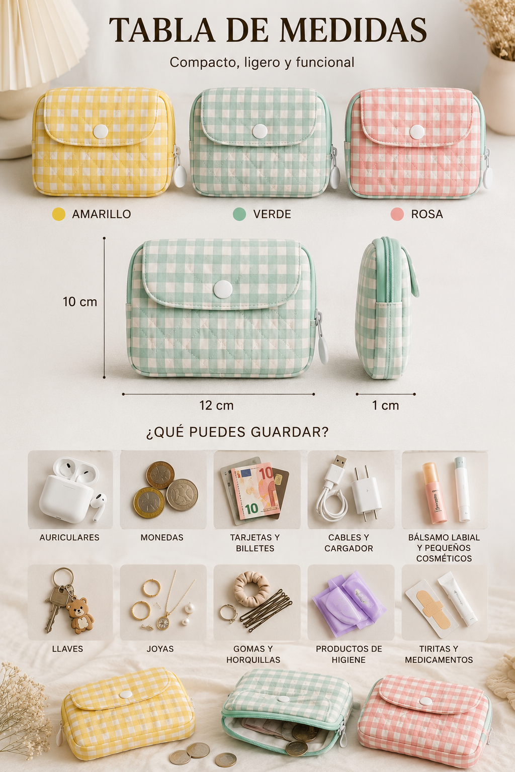 Monedero - Portatodo Acolchado Vichy