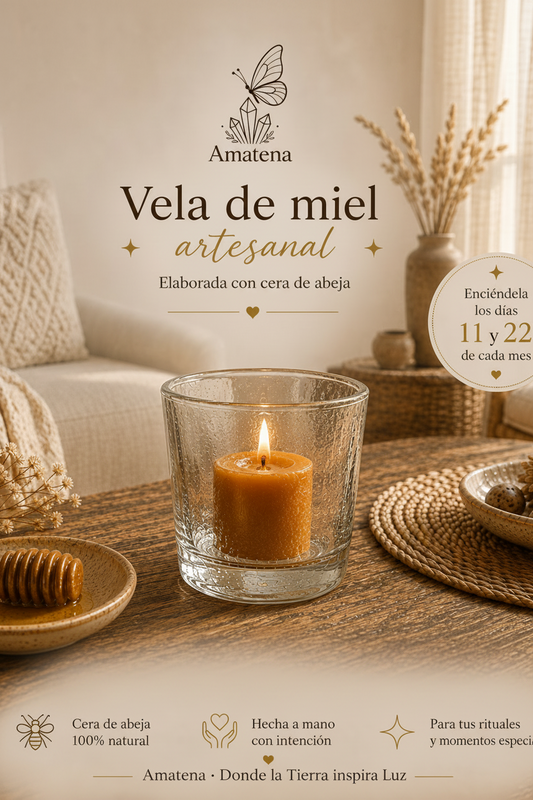 Vela Artesanal con Intención · Canela, Ruda, Miel y Palo Santo · 4 Variedades