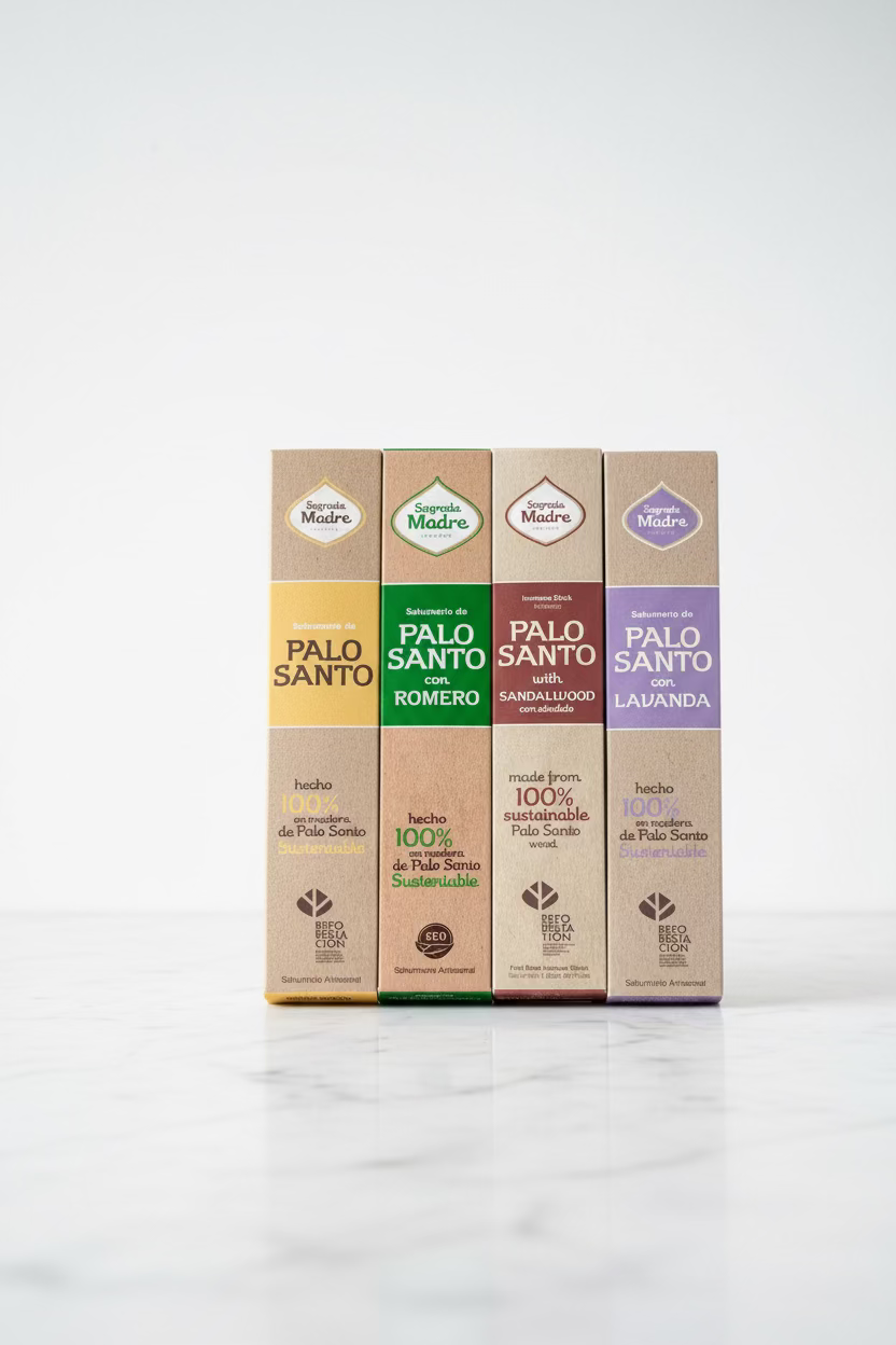 Varillas Artesanales de Palo Santo · 4 Variedades · Sagrada Madre