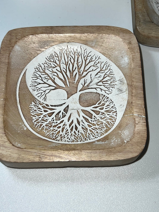Bandeja de Madera con Árbol de la Vida & Yin Yang – Porta Minerales (Unidad)
