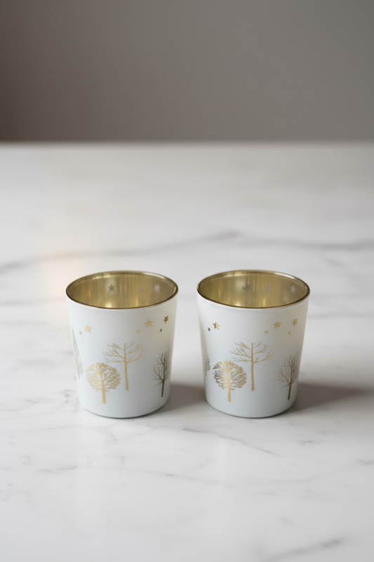 Portavelas de Cristal con Árboles Dorados · Decoración y Ambiente