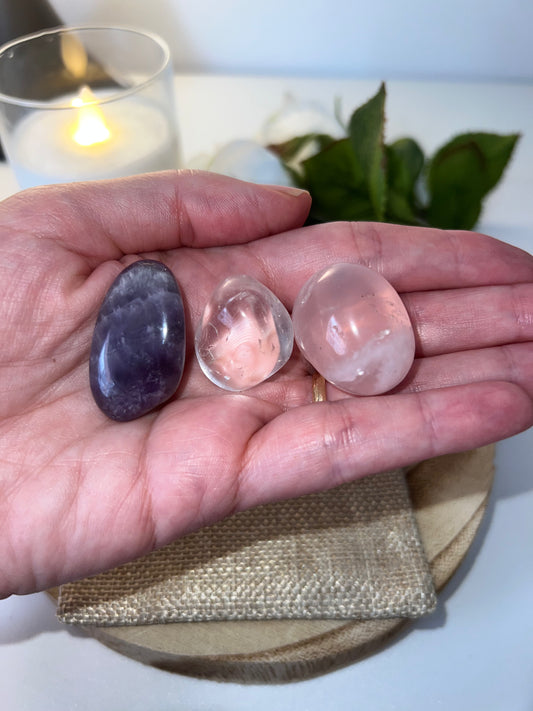 Pack de Iniciación Cristales - Tus primeros Cristales - 4 Piedras Básicas + Bolsa | Amatena