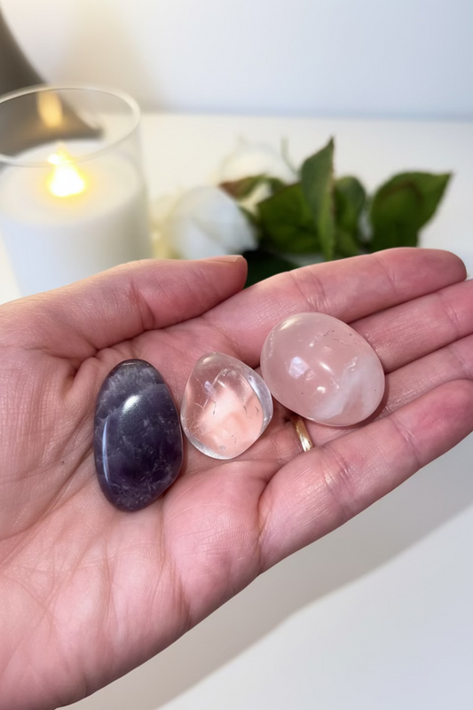 Pack de Iniciación con Cristales · 4 Piedras Esenciales + Bolsa y Guía