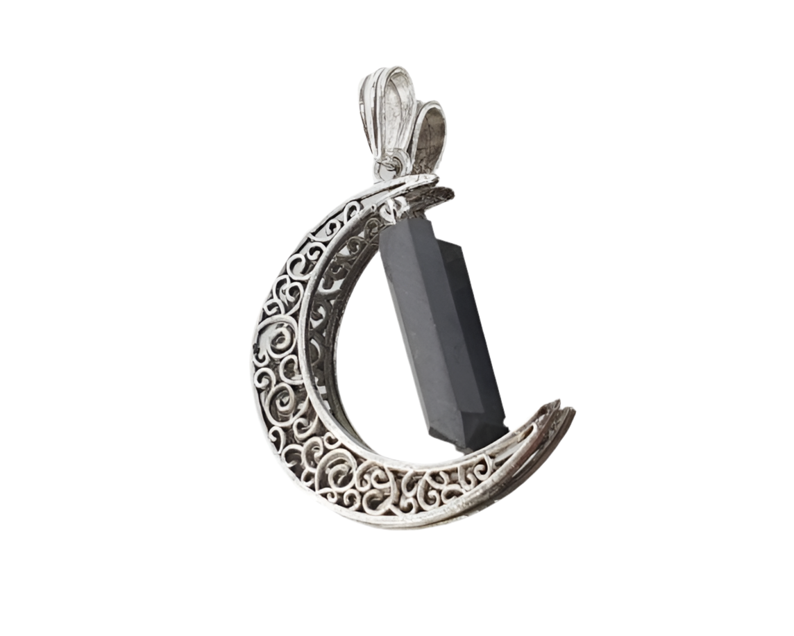 Colgante Luna con Punta de Shungit + cordón (sin cadena)