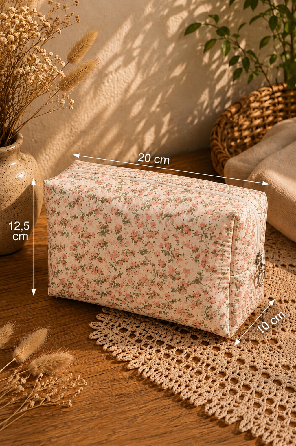 Neceser Acolchado Floral Rosa