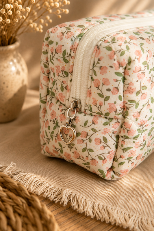 Neceser Acolchado Floral Rosa