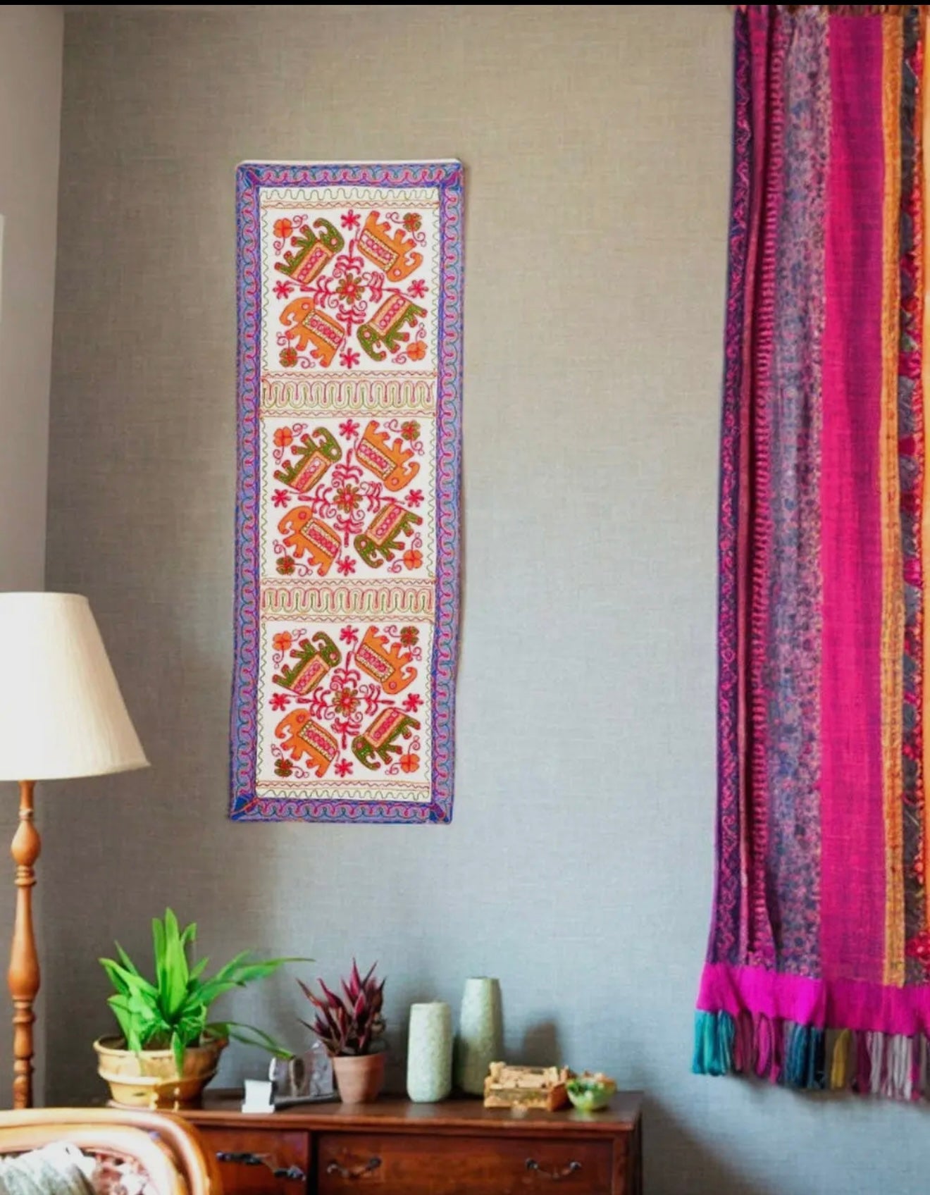 Tapiz Bordado a mano de Elefantes · Algodón