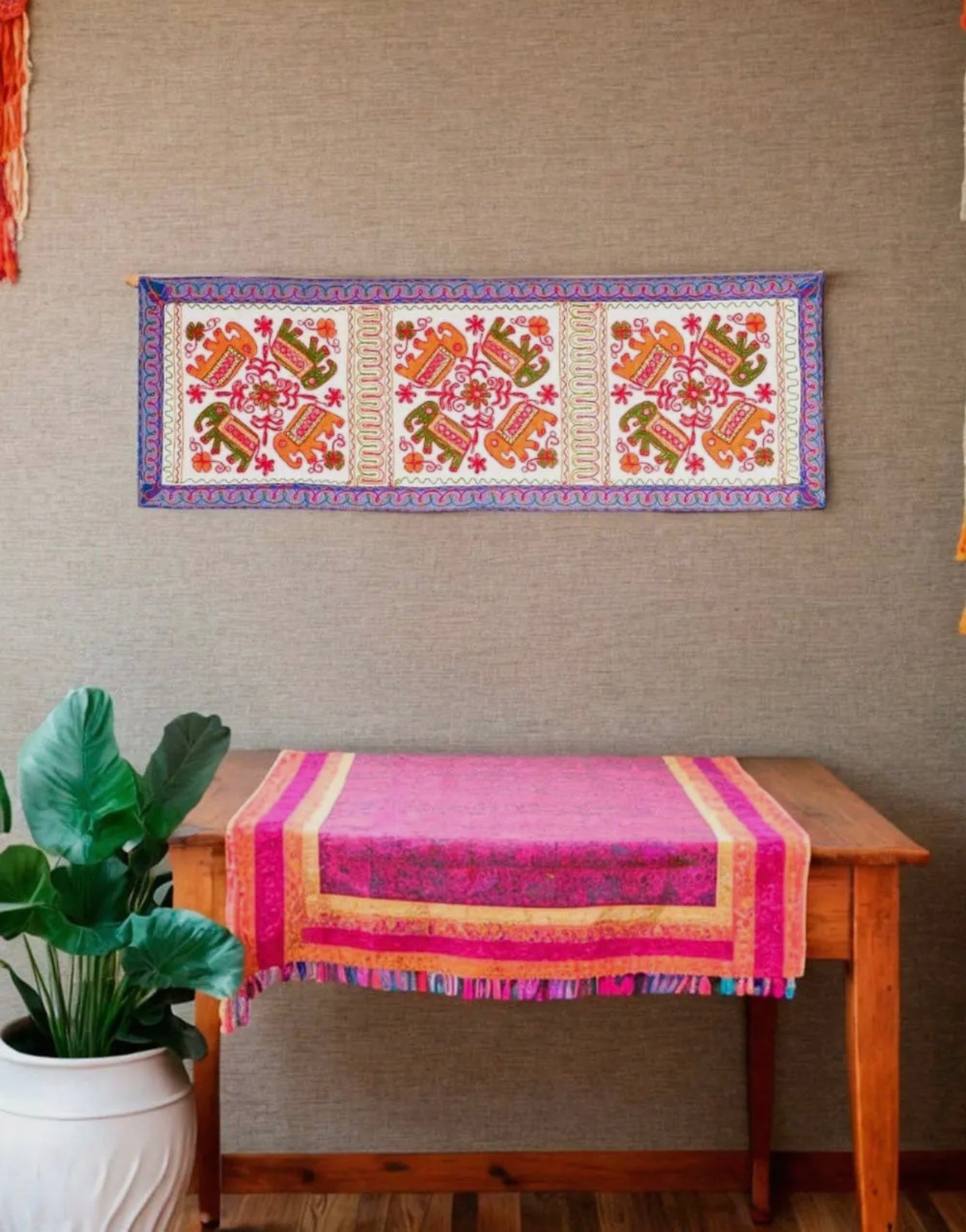 Tapiz Bordado a mano de Elefantes · Algodón