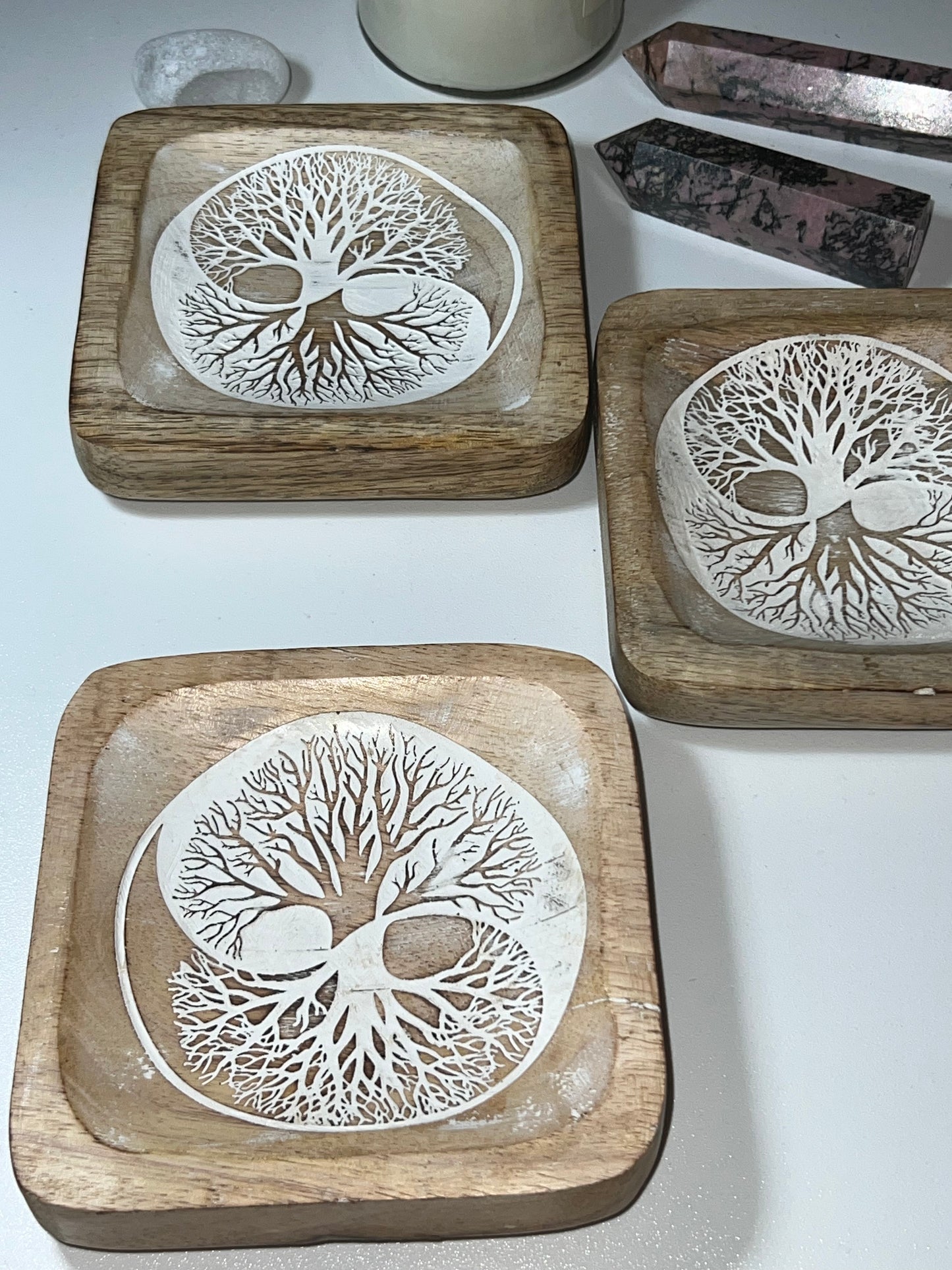 Bandeja de Madera con Árbol de la Vida & Yin Yang – Porta Minerales (Unidad)