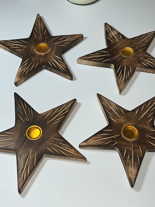 Porta Incienso de Madera – Estrella Tallada (Unidad)