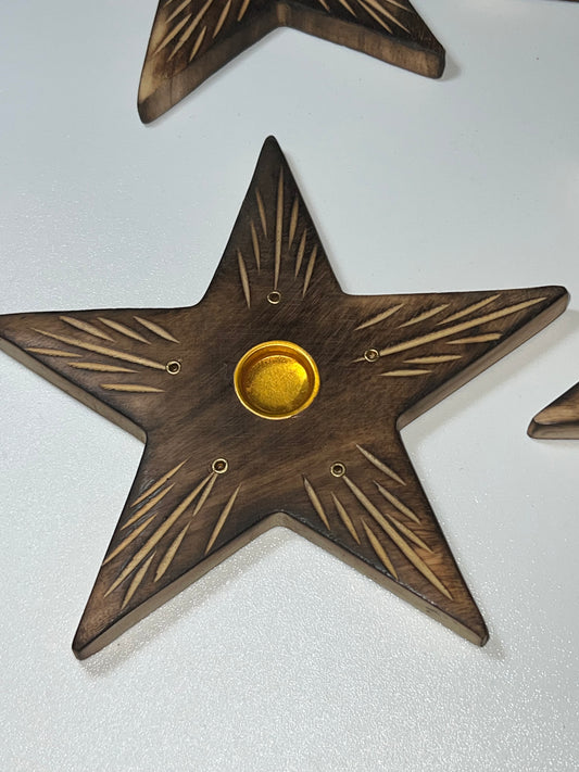 Porta Incienso de Madera – Estrella Tallada (Unidad)