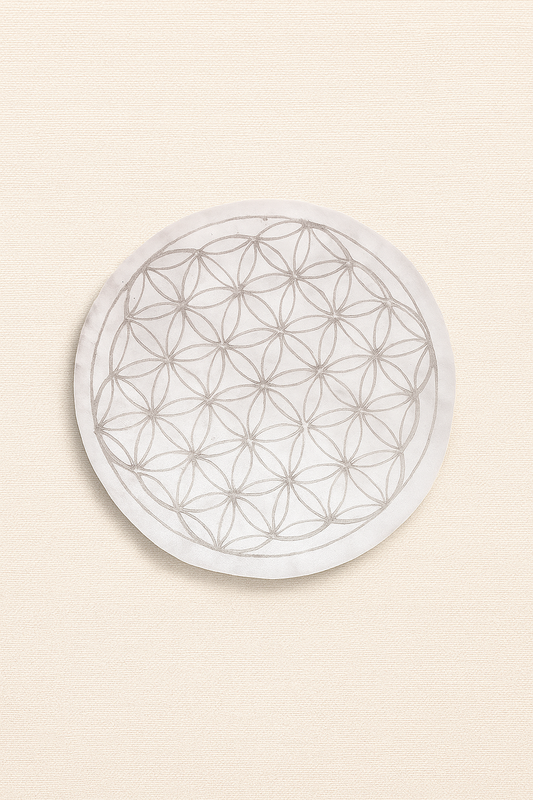 Placa Circular de Selenita Grabada • Varios diseños • Amatena