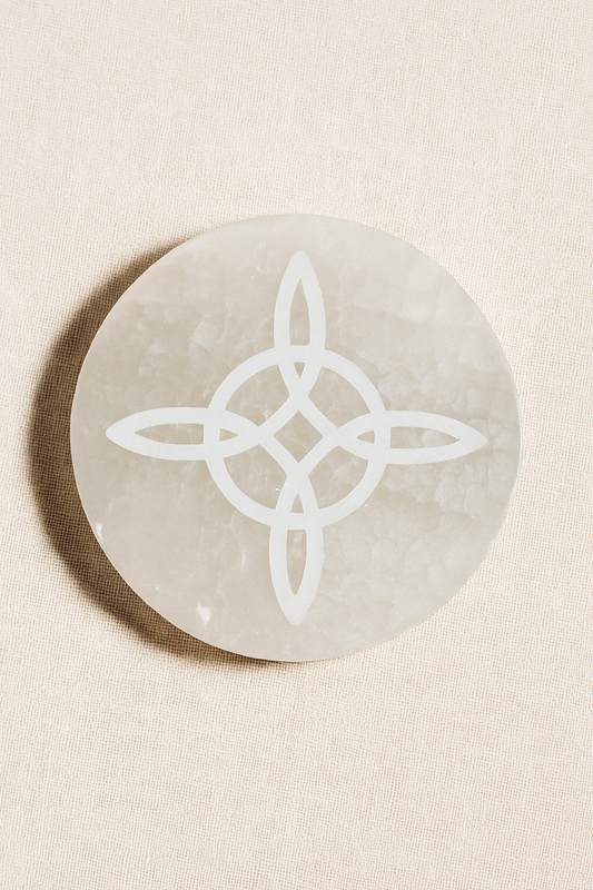 Placa Circular de Selenita Grabada • Varios diseños • Amatena