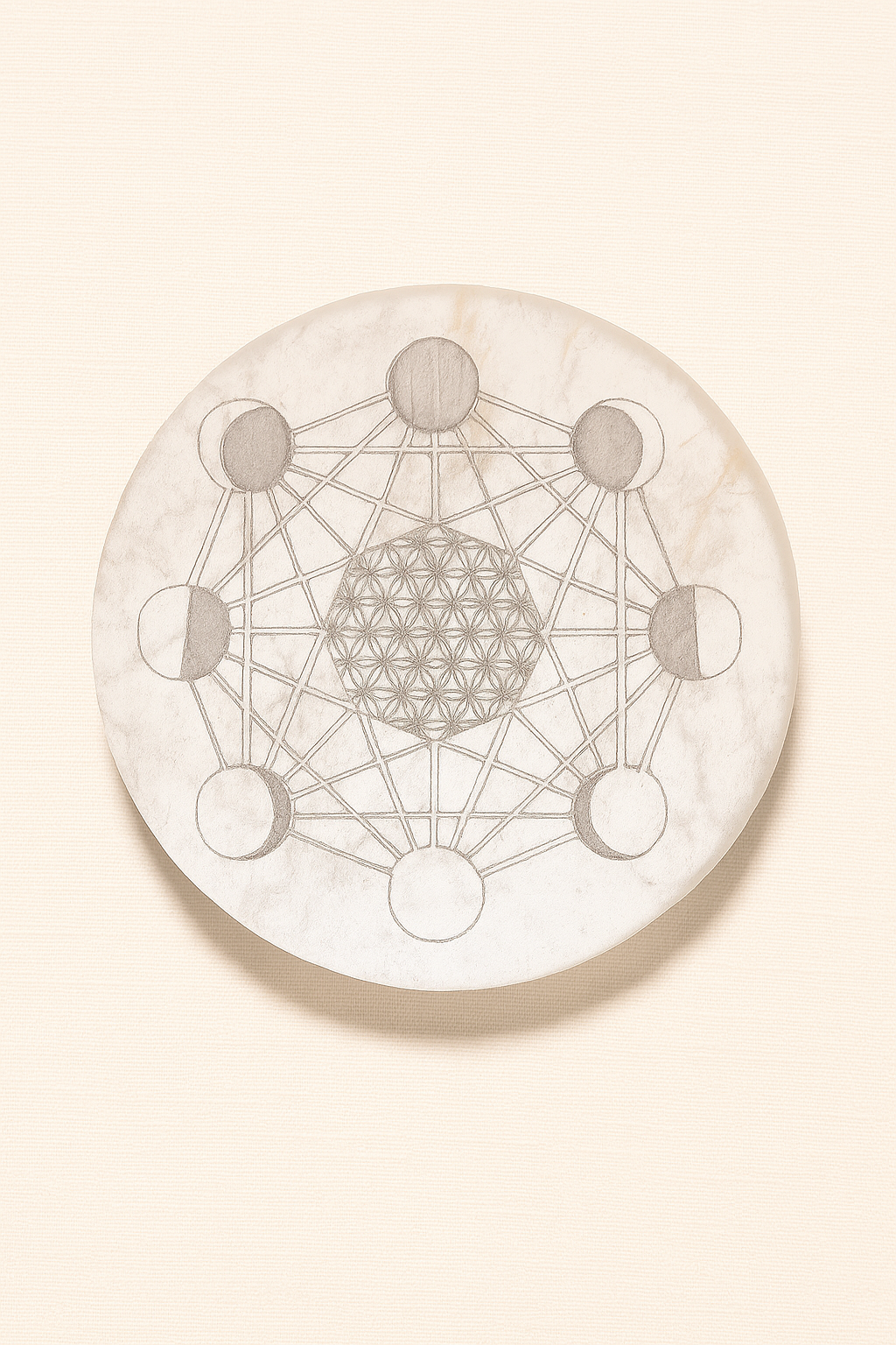 Placa Circular de Selenita Grabada • Varios diseños • Amatena