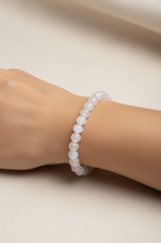 Pulsera de Piedra Luna Natural · Intuición, Ciclos Femeninos y Magia Lunar