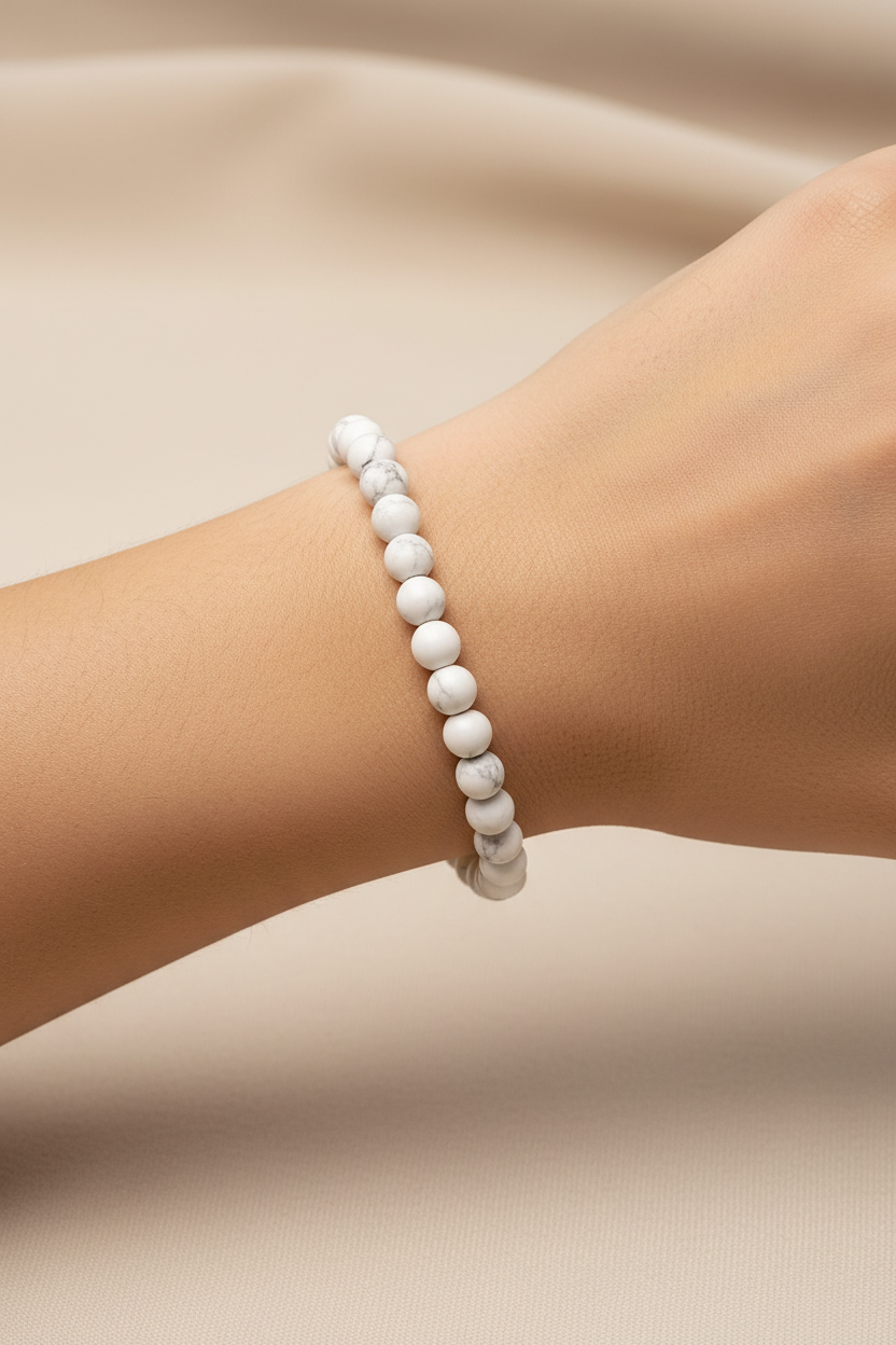Pulsera de Howlita Natural · Calma Profunda, Equilibrio Emocional e Introspección